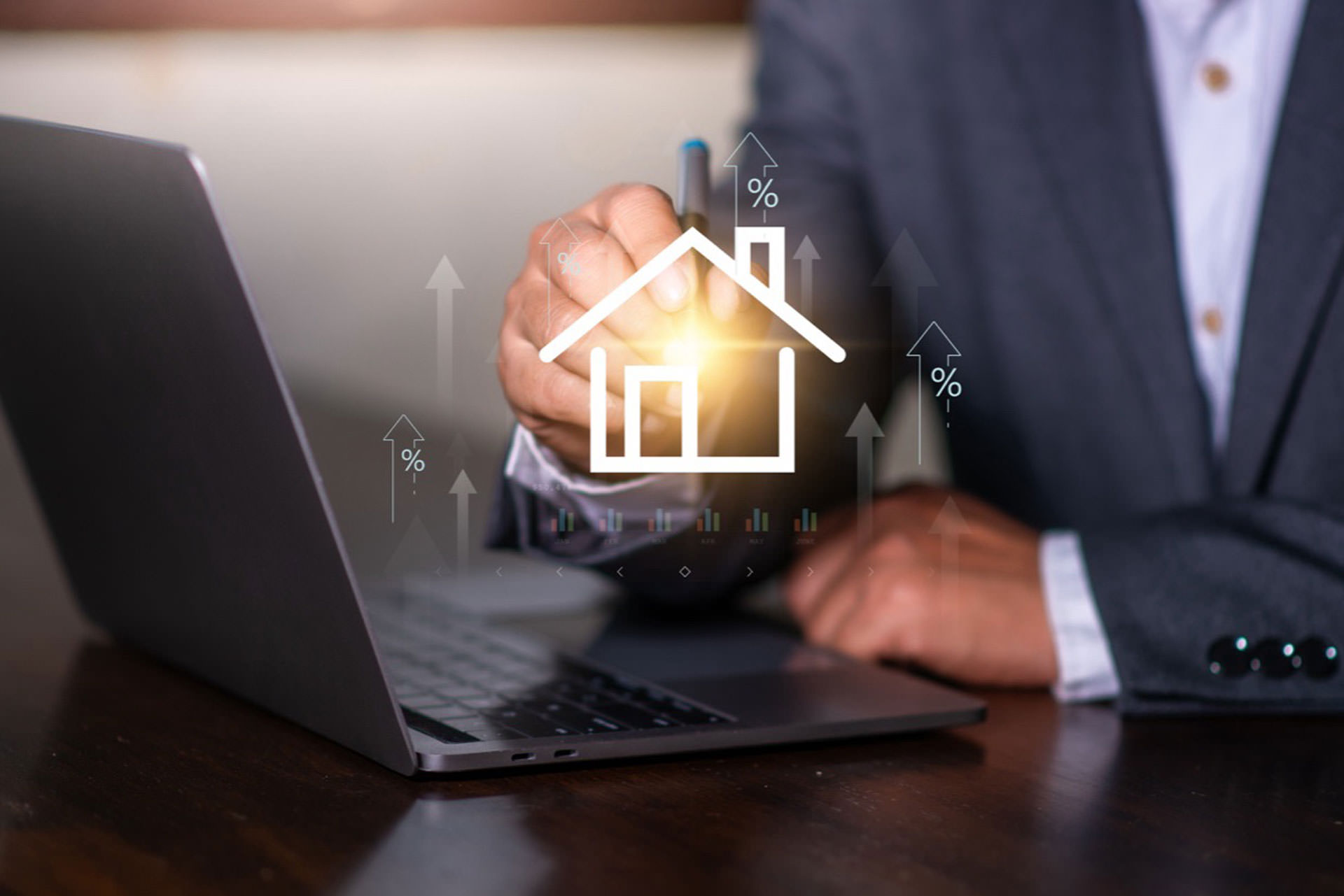 A person registering for a webinar or consultation on a sleek laptop with a soft-focus background of a stylish home or cozy workspace.